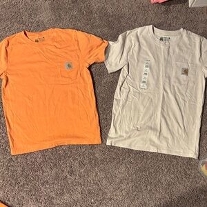 Carhartt Kids Short-Sleeve Pocket Tee in Orange and Light Gray